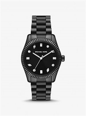 Michael Kors Lexington Pavé Black-Tone Watch Czarne | SN-MK28416