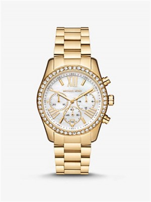 Michael Kors Lexington Pavé Gold-Tone Watch Złote | SN-MK28403