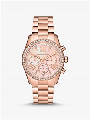 Michael Kors Lexington Pavé Rose Gold-Tone Watch Różowe Złote | SN-MK28442