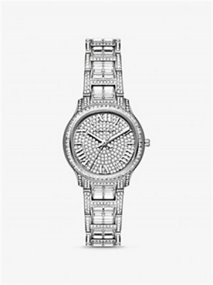 Michael Kors Limited-Edition Mini Sage Pavé Silver-Tone Watch Srebrne | SN-MK28309