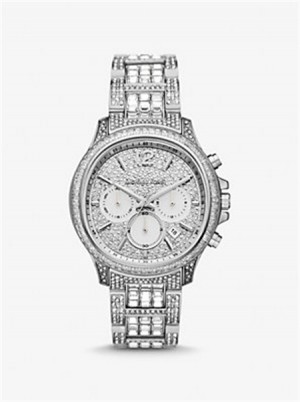 Michael Kors Limited-Edition Oversized Sage Pavé Silver-Tone Watch Srebrne | SN-MK28310