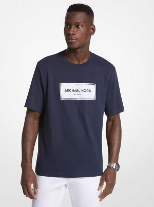 Michael Kors Logo Cotton Oversized Niebieskie | SN-MK27954