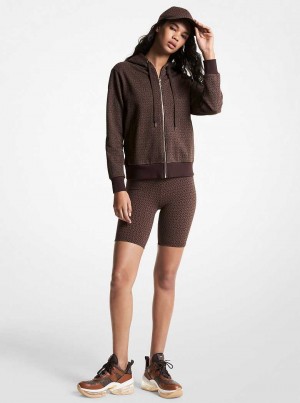 Michael Kors Logo Organic Cotton Blend Zip-Up Hoodie Czekolada | SN-MK26526