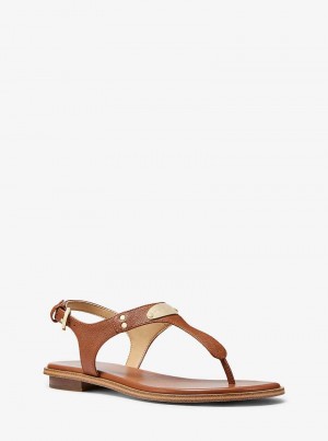 Michael Kors Logo Plate Leather Brązowe | SN-MK27519