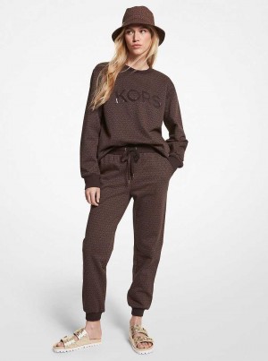 Michael Kors Logo Print Cotton Terry Czekolada | SN-MK26553