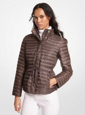 Michael Kors Logo Satin Ciré Packable Czekolada | SN-MK26597