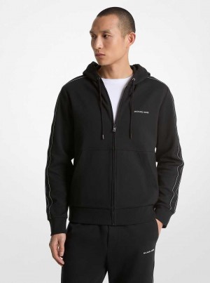 Michael Kors Logo Tape Cotton Blend Zip-Up Czarne | SN-MK28041