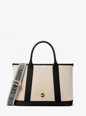 Michael Kors Luisa Medium Cotton Canvas Beżowe Czarne | SN-MK27350