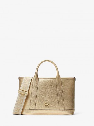 Michael Kors Luisa Small Metallic Leather Złote | SN-MK27343