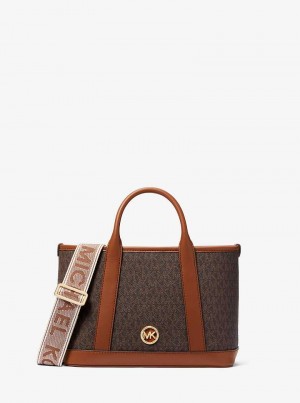Michael Kors Luisa Small Signature Logo Brązowe | SN-MK27353