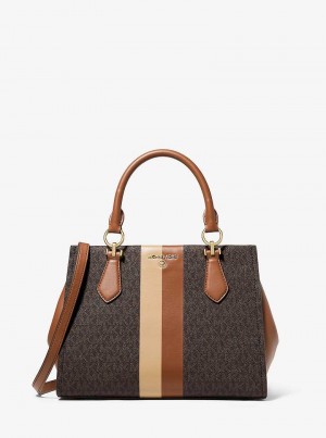 Michael Kors Marilyn Medium Logo Stripe Brązowe | SN-MK27327