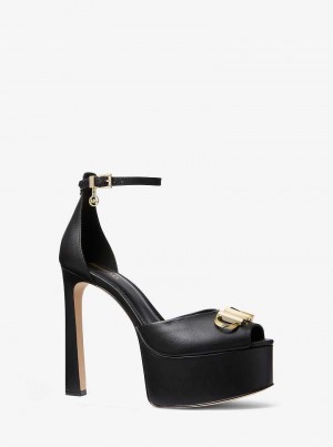 Michael Kors Martina Leather Peep-Toe Platform Czarne | SN-MK27657