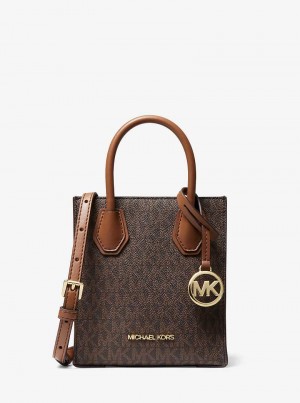 Michael Kors Mercer Extra-Small Logo and Leather Brązowe | SN-MK27150