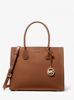 Michael Kors Mercer Large Pebbled Leather Accordion Brązowe | SN-MK26790