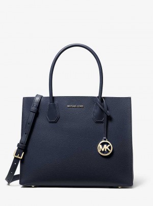 Michael Kors Mercer Large Pebbled Leather Accordion Granatowe | SN-MK27382