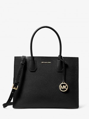 Michael Kors Mercer Large Pebbled Leather Accordion Czarne | SN-MK27383