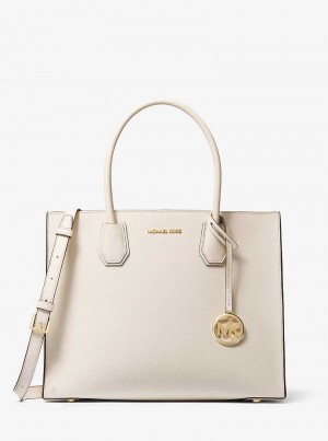 Michael Kors Mercer Large Pebbled Leather Accordion Kremowe | SN-MK27384