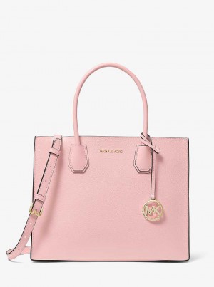 Michael Kors Mercer Large Pebbled Leather Accordion Różowe | SN-MK27385