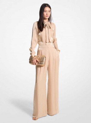 Michael Kors Metallic Crinkled Double Georgette Wide-Leg Khaki | SN-MK26546