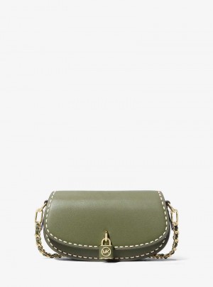 Michael Kors Mila Small Hand-Stitched Leather Oliwkowe | SN-MK27080