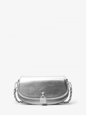 Michael Kors Mila Small Metallic Leather Srebrne | SN-MK27077