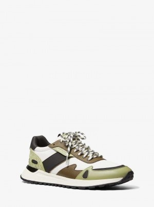 Michael Kors Miles Color-Block Signature Logo and Mesh Oliwkowe | SN-MK28242