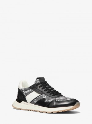 Michael Kors Miles Empire Logo Jacquard and Leather Czarne | SN-MK28208
