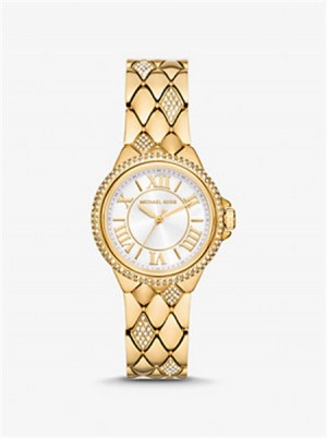 Michael Kors Mini Camille Pavé Gold-Tone Watch Złote | SN-MK28405