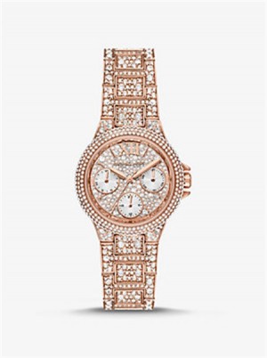 Michael Kors Mini Camille Pavé Rose Gold-Tone Watch Różowe Złote | SN-MK28397