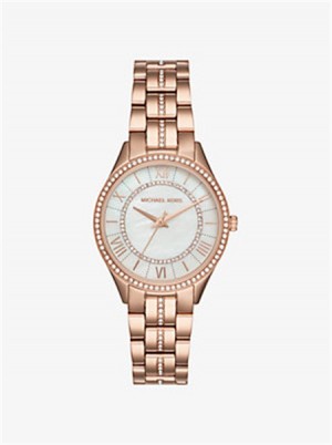 Michael Kors Mini Lauryn Pavé Rose Gold-Tone Watch Różowe Złote | SN-MK28438