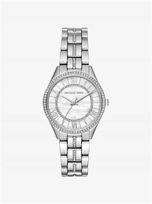 Michael Kors Mini Lauryn Pavé Silver-Tone Watch Srebrne | SN-MK28408