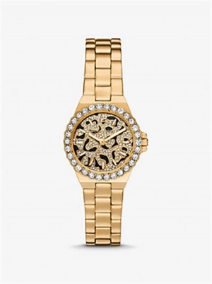 Michael Kors Mini Lennox Animal Pavé Gold-Tone Watch Złote | SN-MK28365