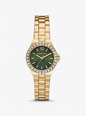 Michael Kors Mini Lennox Pavé Gold-Tone Watch Złote | SN-MK28378