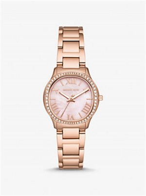 Michael Kors Mini Sage Pavé Rose Gold-Tone Watch Różowe Złote | SN-MK28373
