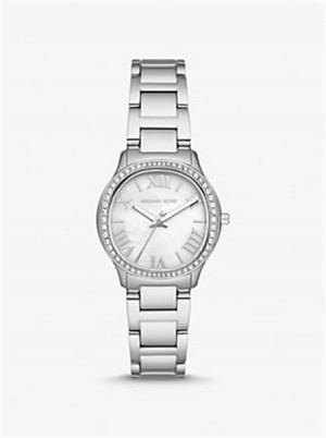 Michael Kors Mini Sage Pavé Silver-Tone Watch Srebrne | SN-MK28423