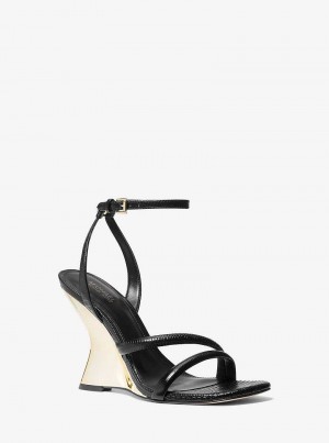 Michael Kors Nadina Lizard Embossed Leather Czarne | SN-MK27535