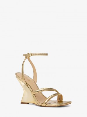 Michael Kors Nadina Metallic Lizard Embossed Leather Złote | SN-MK27596