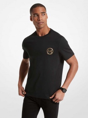 Michael Kors New Year Graphic Logo Cotton Jersey Czarne | SN-MK27985