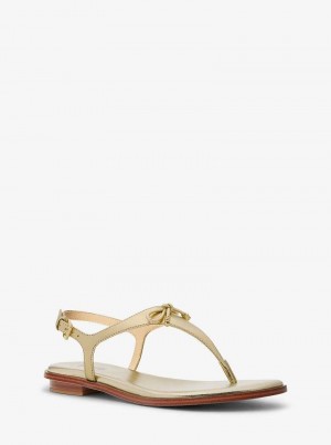 Michael Kors Nori Metallic Leather T-Strap Złote | SN-MK27521