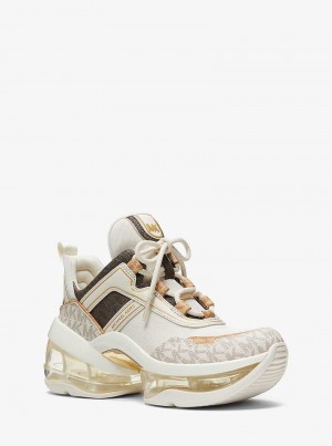 Michael Kors Olympia Extreme Color-Block Canvas and Mesh Kremowe | SN-MK27414