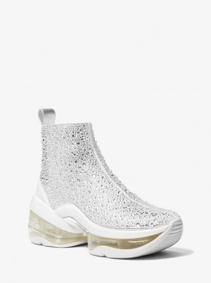 Michael Kors Olympia Extreme Embellished Knit Sock Srebrne | SN-MK27481