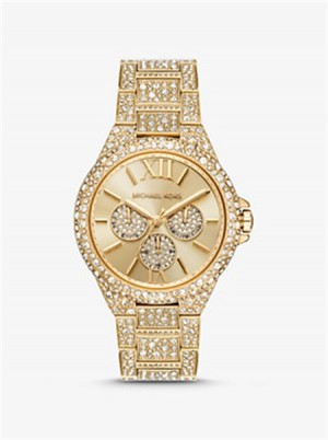 Michael Kors Oversized Camille Pavé Gold-Tone Watch Złote | SN-MK28338