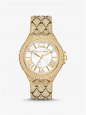 Michael Kors Oversized Camille Pavé Gold-Tone Watch Złote | SN-MK28400