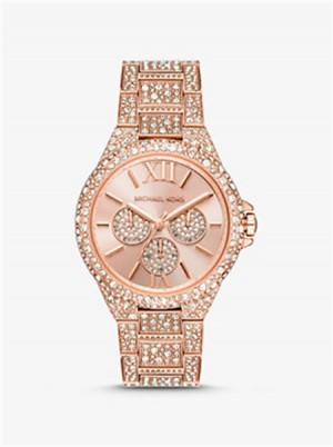 Michael Kors Oversized Camille Pavé Rose Gold-Tone Watch Różowe Złote | SN-MK28421