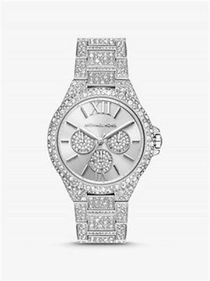 Michael Kors Oversized Camille Pavé Silver-Tone Watch Srebrne | SN-MK28332