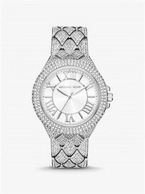 Michael Kors Oversized Camille Pavé Silver-Tone Watch Srebrne | SN-MK28418