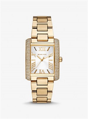 Michael Kors Oversized Emery Pavé Gold Tone Watch Złote | SN-MK28375