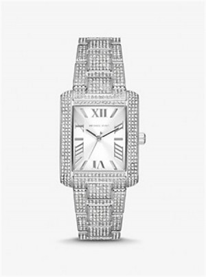 Michael Kors Oversized Emery Pavé Silver-Tone Watch Srebrne | SN-MK28364