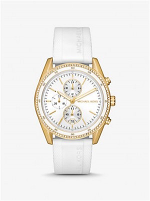 Michael Kors Oversized Hadyn Pavé Gold-Tone Watch Białe | SN-MK28354