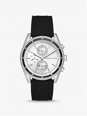 Michael Kors Oversized Hadyn Pavé Silver-Tone Watch Czarne | SN-MK28357